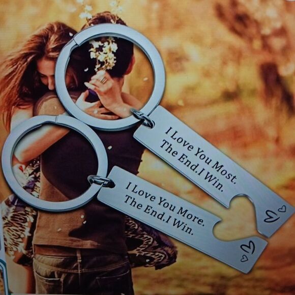 New 2  I Love You Couples Keychains Stainless Steel By Bekech - Picture 1 of 4